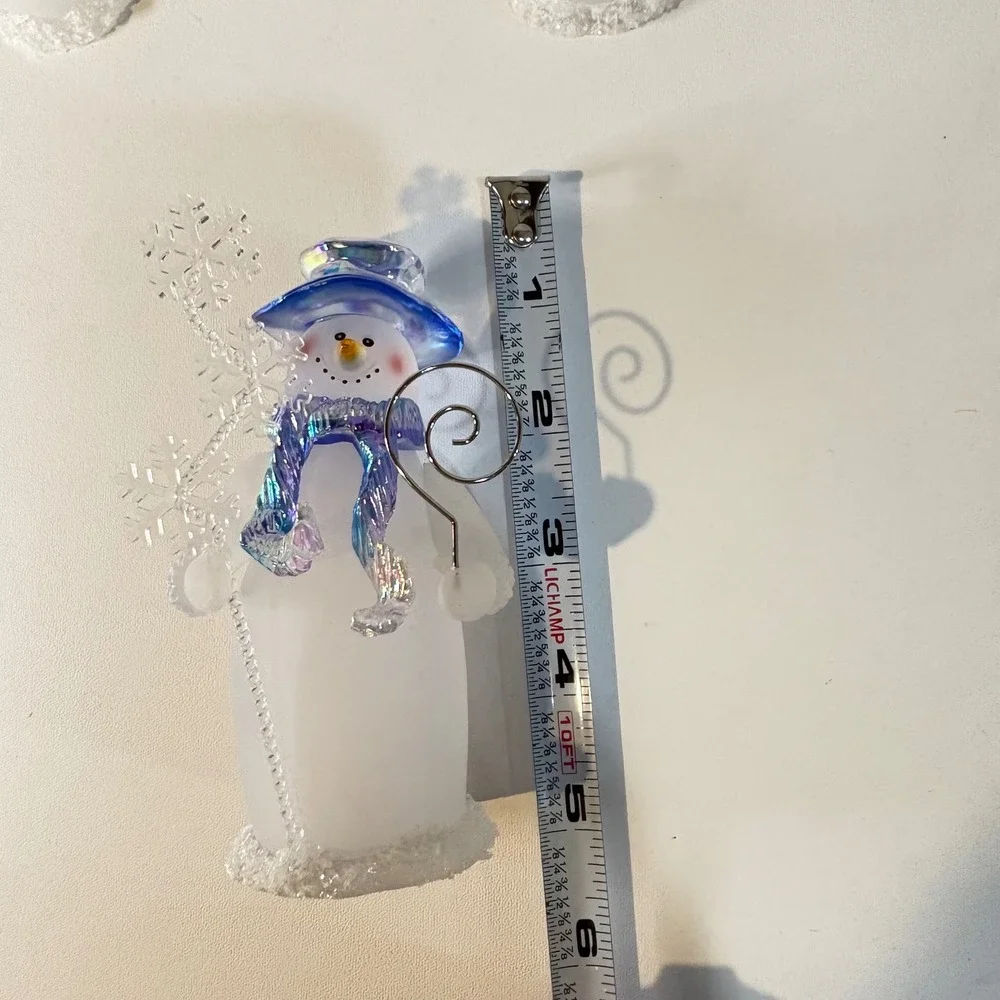 Frosted Glass Snowman Figurine Set 4 Holiday Winter Decor Photo Card Holders